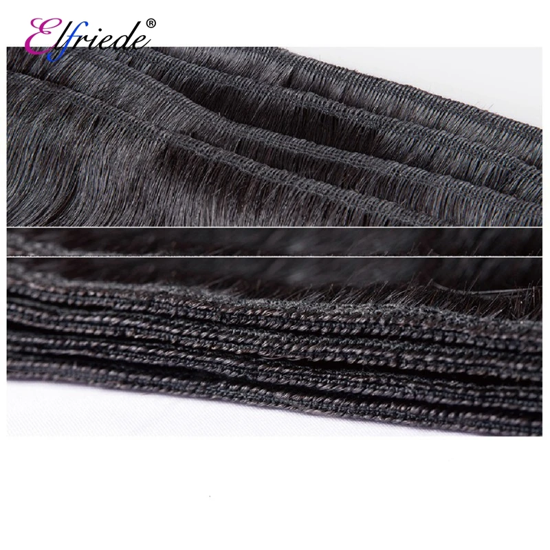 Elfriede Natural Black Bundles with Closure Kinky Straight 100% Brazilian Remy Human Hair Weaves 3 Bundles with 4X4 Lace Closure