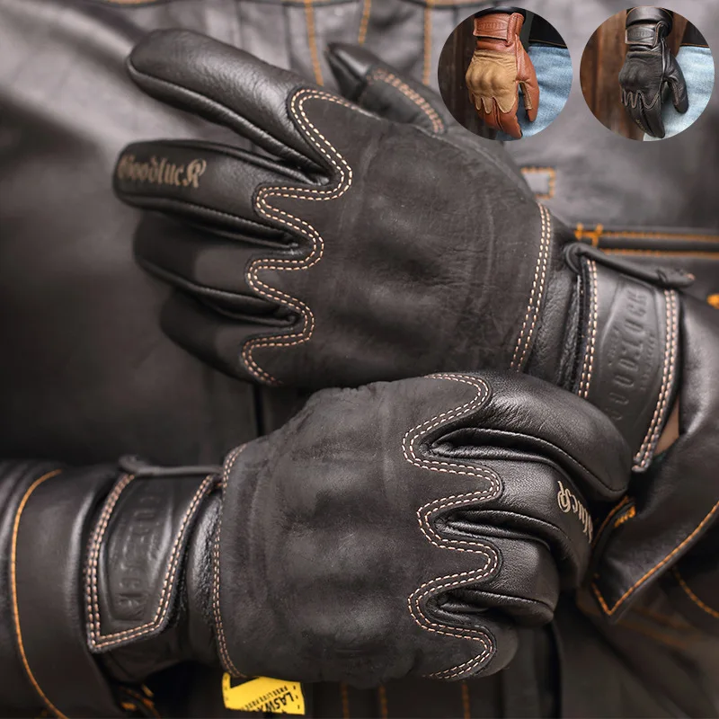 

Head layer cowhide retro motorcycle gloves, riding leather gloves, anti drop, windproof touch screen, wear-resistant