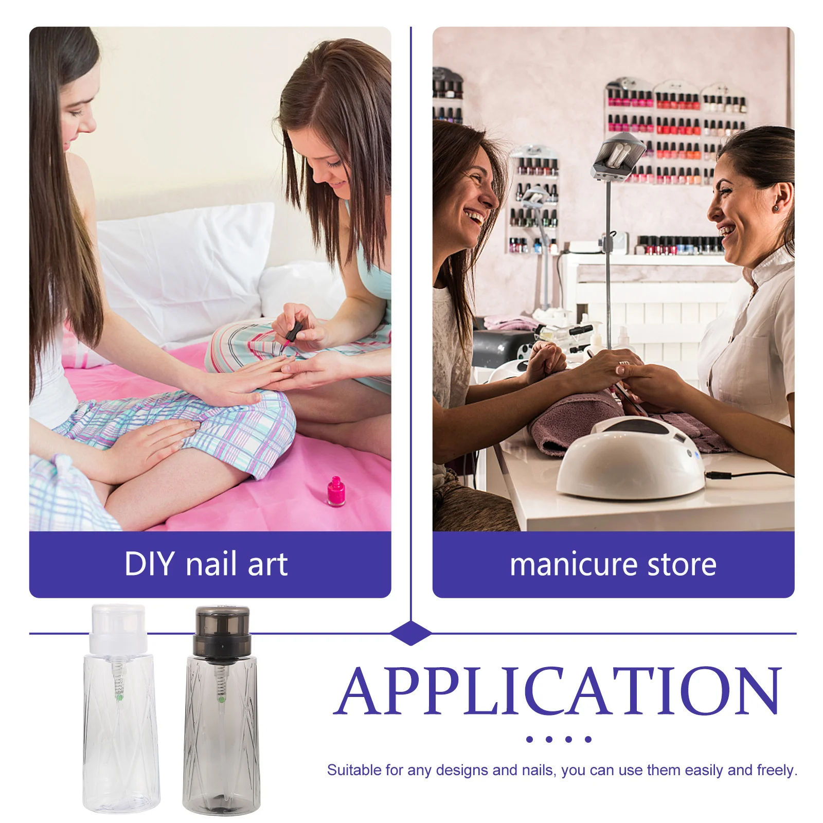 Push Down Bottiglia per rimuovere lo smalto Dispenser con serratura trasparente per Nail Art Home Salon Contenitore per struccante portatile