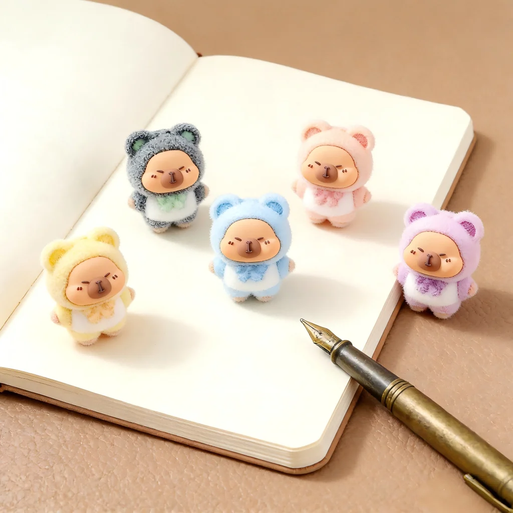 9PCS Dopamine Ornament Capybara Figurine Flocked Doll Blind Box Mini Resin Figure Fairy Garden Landscape Decor