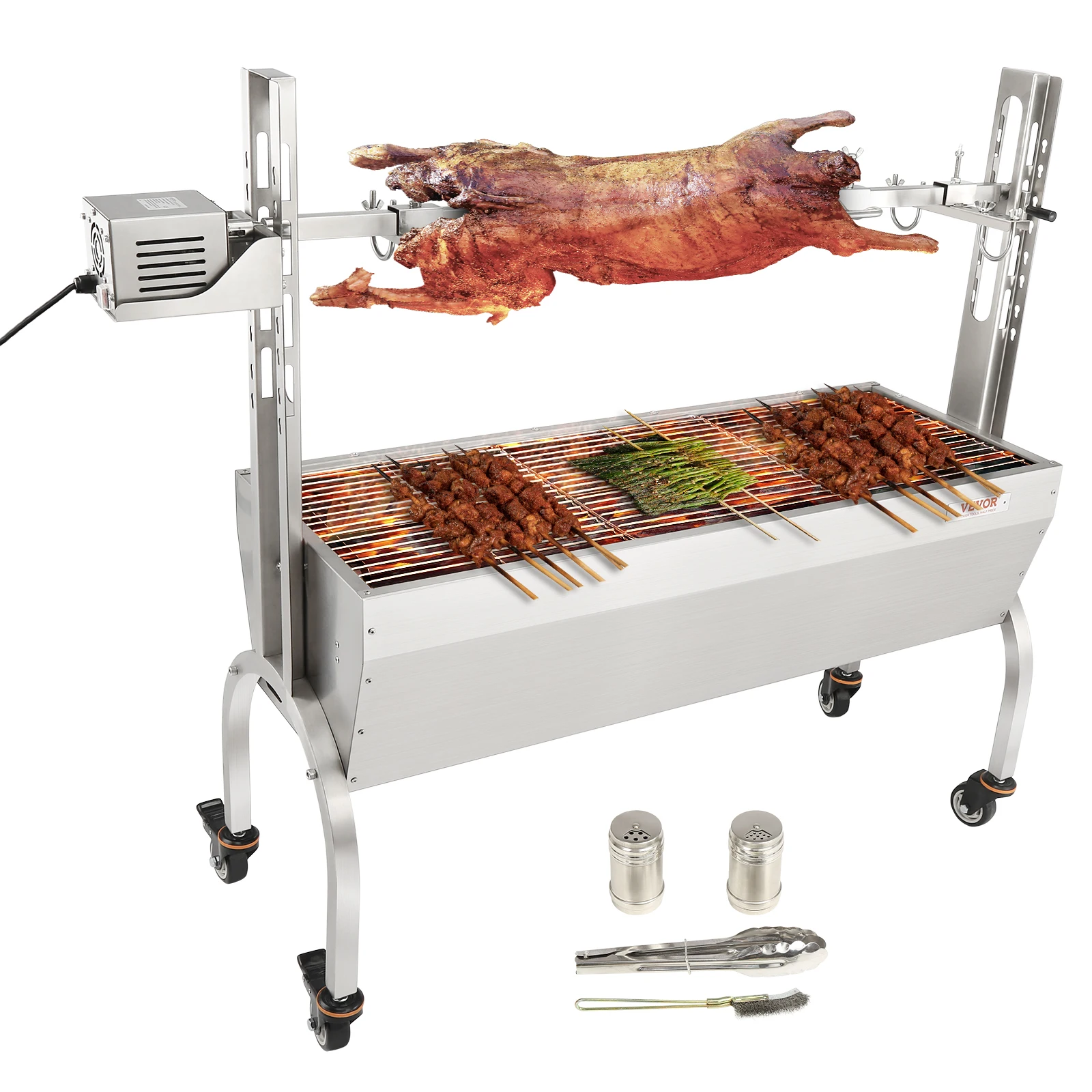 VEVOR Stainless Steel Rotisserie Grill BBQ Whole Pig Lamb Goat Charcoal Spit Grill Electric BBQ Hog Rotisserie Roaster 46 Inch