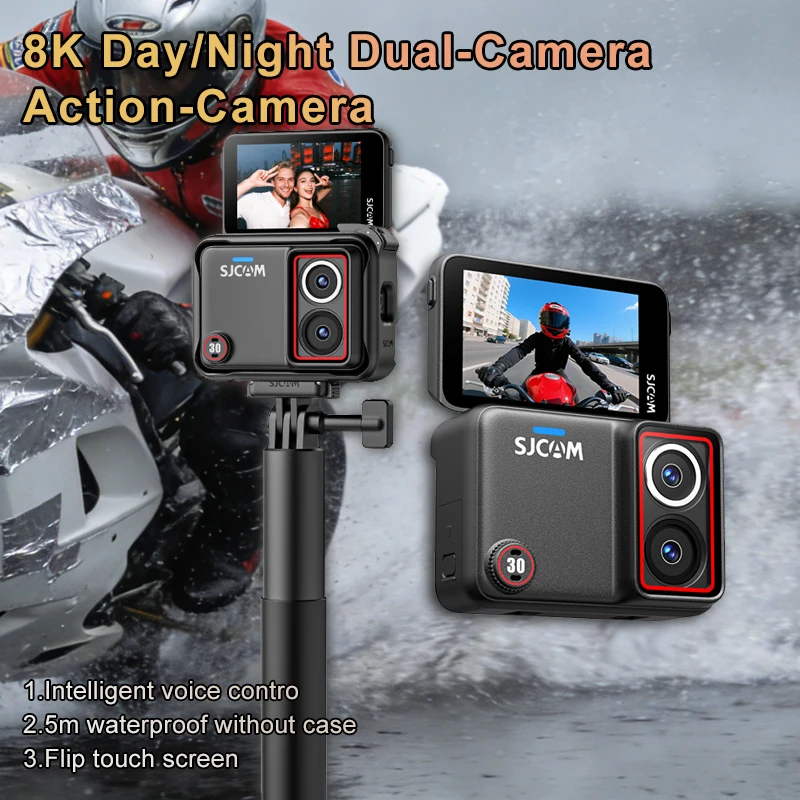 

8K Dual-Lens Action Camera 20fps AI Voice Control Waterproof HD Night Vision 6-Axis Stabilization Flip Touchscreen for Sports