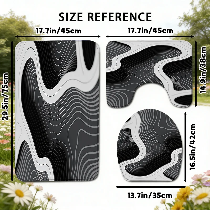 Modern Abstract Pattern Bath Mat Set for Bathroom Decor Luxury NonSlip Rugs for Master Bath