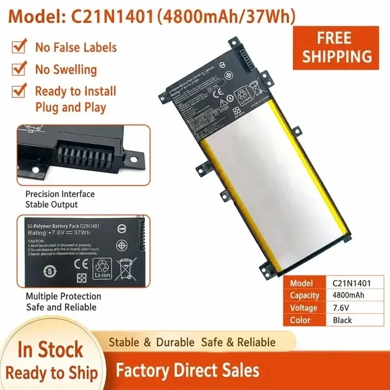 [NEW] 7.6V 37Wh Laptop Battery C21N1401 for ASUS X455LA F454 F455 R455L A455L Notebook Battery