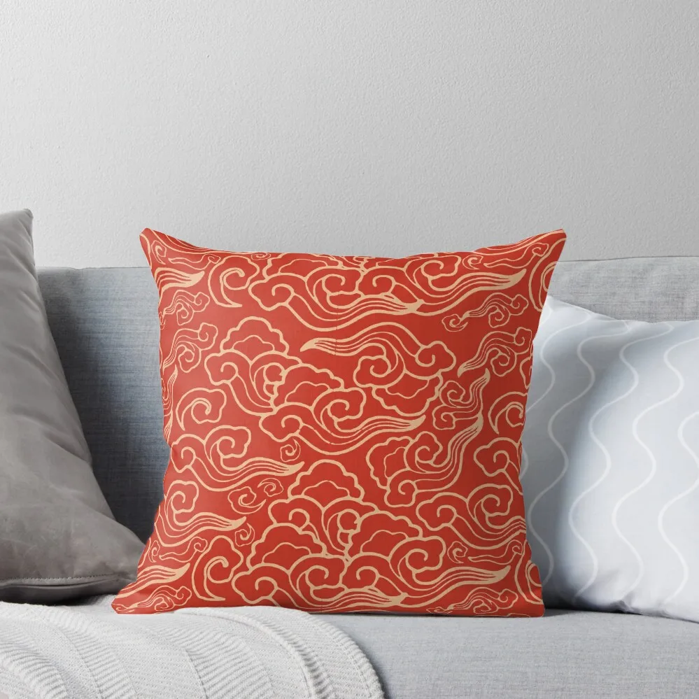 

Vintage Japanese Clouds, Coral Orange Throw Pillow Luxury Pillow Cover ornamental pillows for living room pillow