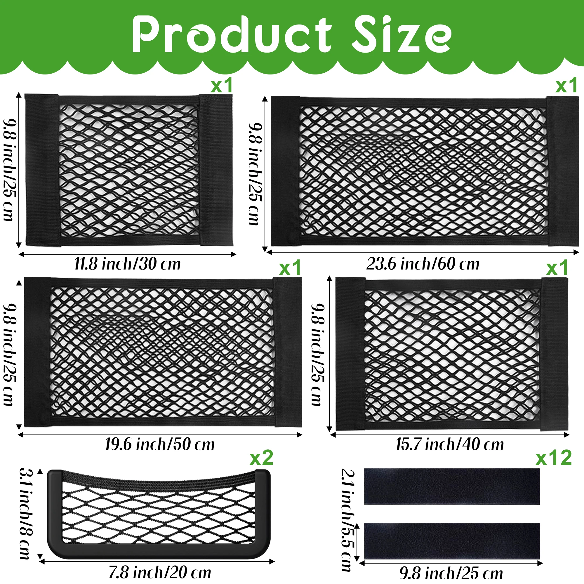 8PCS Storage Mesh Net Set Elastic Stretchable Car Pocket Strip Storing Balls Books Paper Towels For Camper SUV Home Office