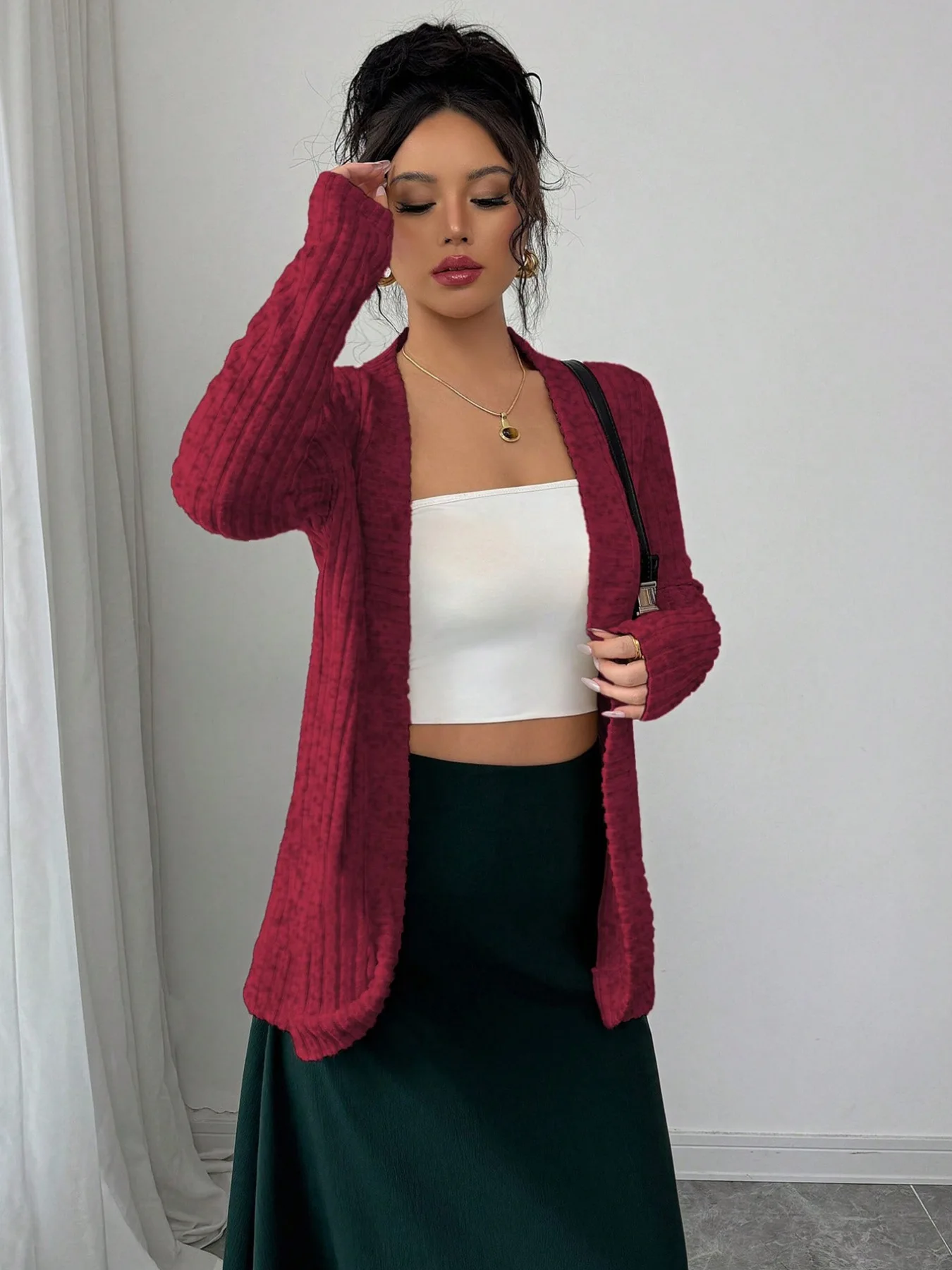 

2025 Spring And Autumn Fashion Women's Long Sleeve Top, Casual Loose Solid Color Cardigan Coat