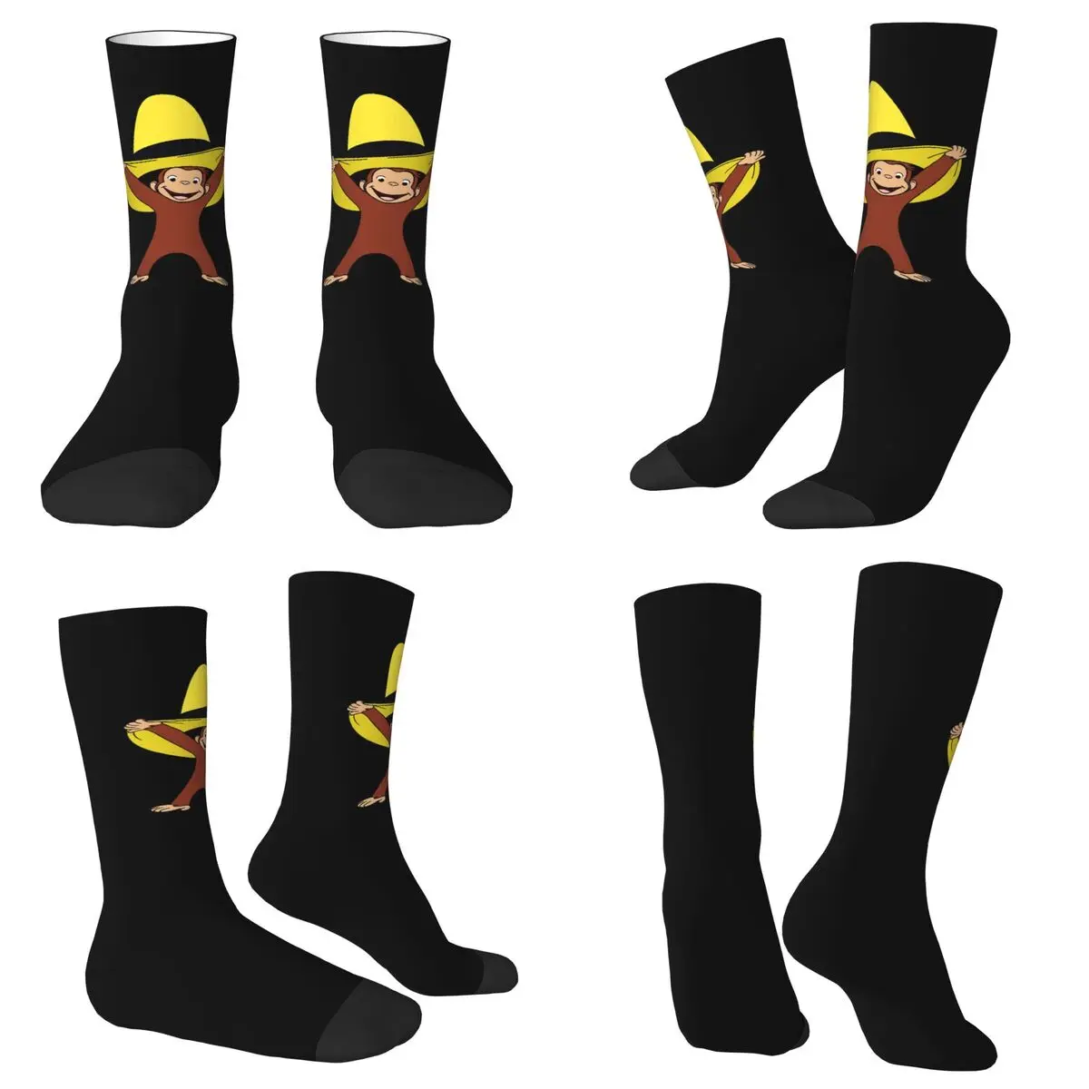 

Носки Funky Curious George, чулки высокого качества в стиле Харадзюку, всесезонные длинные носки, аксессуары для подарка на день рождения унисекс