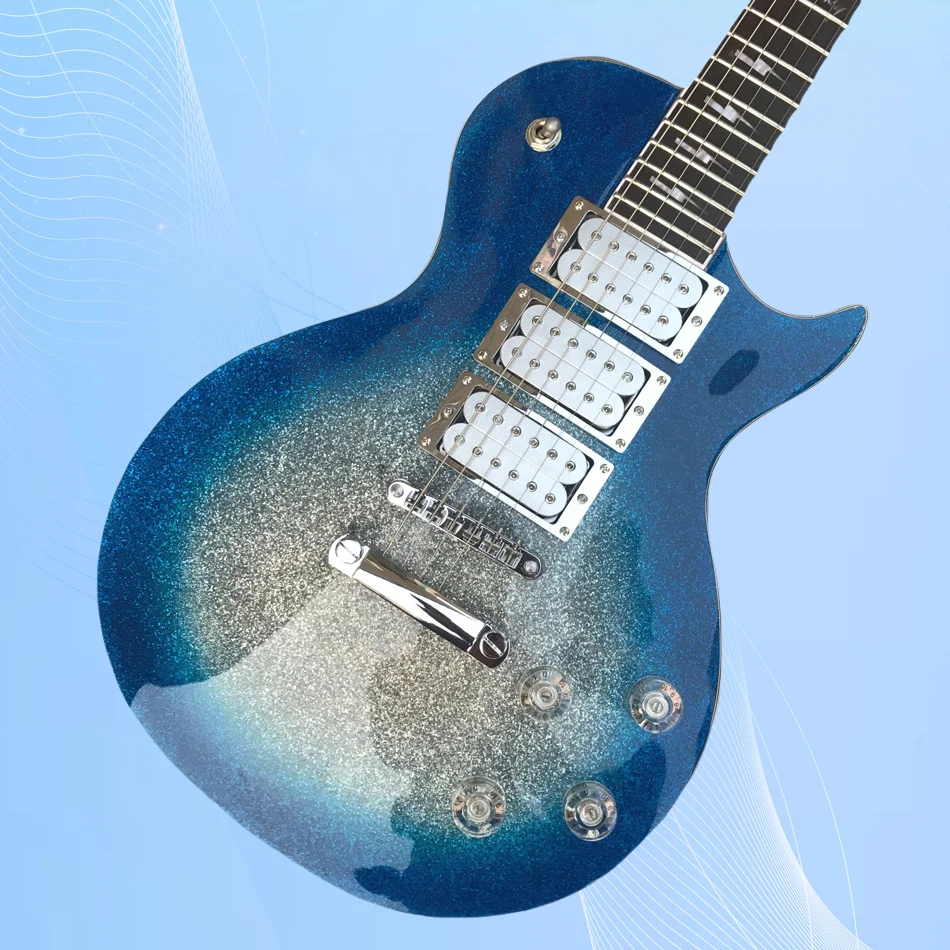 Custom 6 Strings Electric Guitar, Blue Silver Ace Frehley H-H-H Pickups, Rosewood Fingerboard, Free Shipping