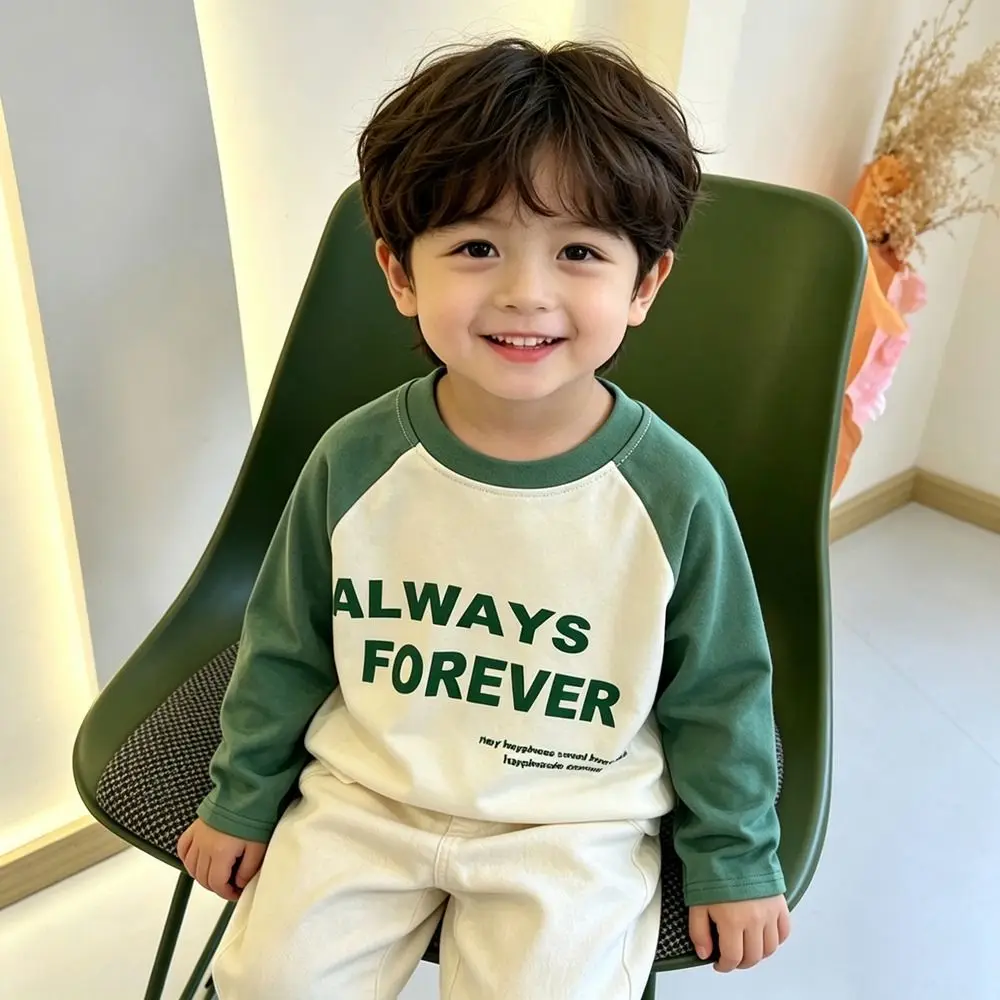 Fashion Cotton Kids T-shirt Long Sleeve Printed Printed Sweatshirt Crew Neck Children Pullover Top Casual Outfit