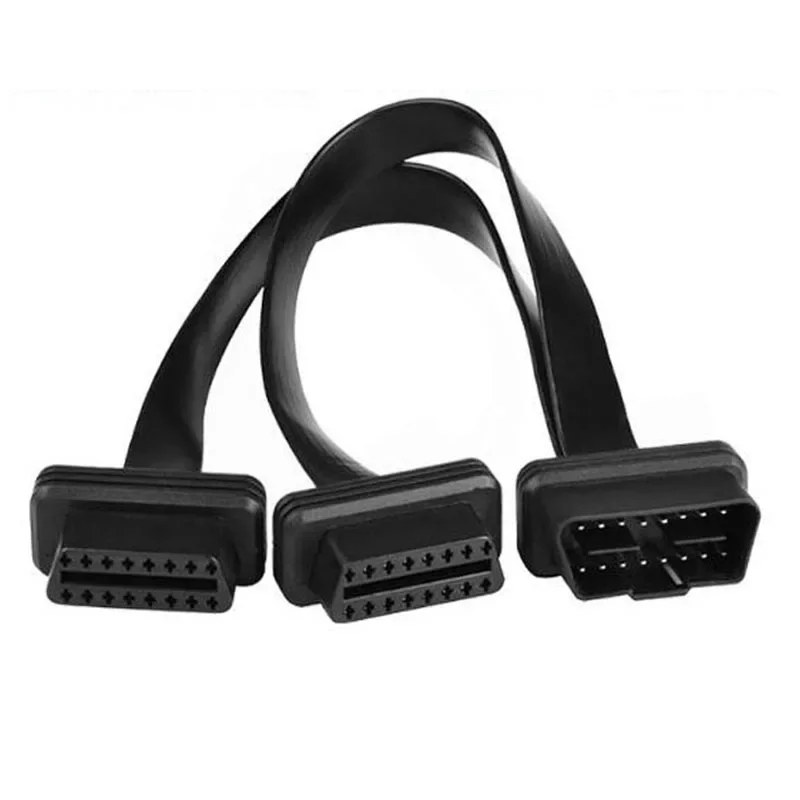 

Dual Female Y Splitter Elbow 16Pin OBD 2 Extender ODB OBD2 Cable 16 Pin Male To Female Flat Noodle OBD II Extension Connector