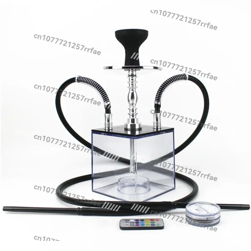Cube Acrylic Hookah Set With 2 Hose LED Light Silicone Bowl Hookahs Narguile Sheesha Chicha Nargile Cachimbas Box Ket