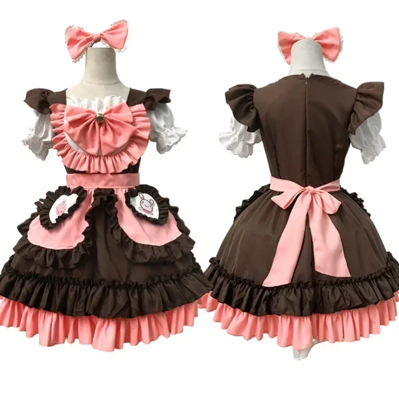 Robe de serveuse de café japonaise Kawaii pour femme, Sweet Lolita, Anime Bunny Girl, Maid Cosplay, Noeud rose 303, Robe de princesse de fête, Nouveau, 2024