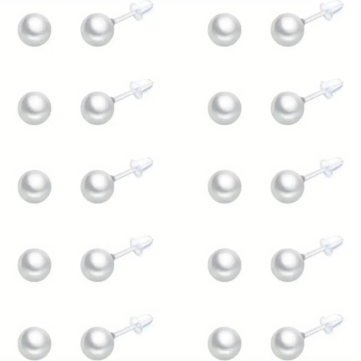 1Pairs of Sensitive Ear Pearl Plastic Earrings 6-18Mm White Artificial Pearl Earrings Women'S Plastic Earrings