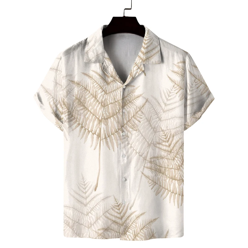 2026 Men's Summer Short Sleeved Shirt, Fresh Leaf Print, Small Fresh Casual Comfortable Versatile Shirt