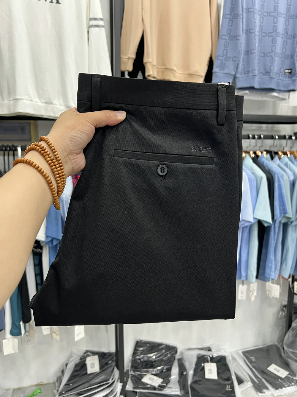 

Busin Casual Pants Thin Four-way Elastic Slim Fit Dad Clothes Spring Autumn Straight Leg Zipper mid Waist Nylon Fiber