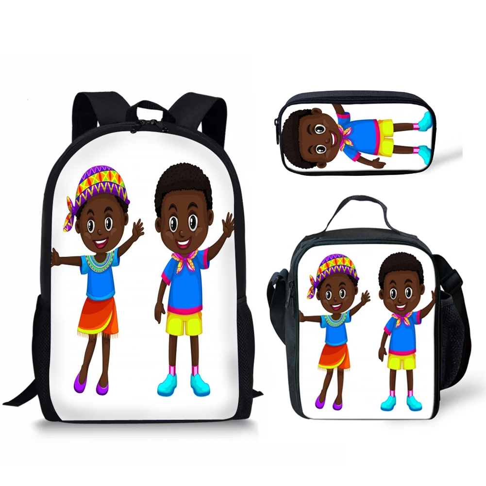 Cartoon Novelty Cool African Black Boys 3D Print 3pcs/Set pupil School Bags Laptop Daypack Backpack Lunch bag Pencil Case