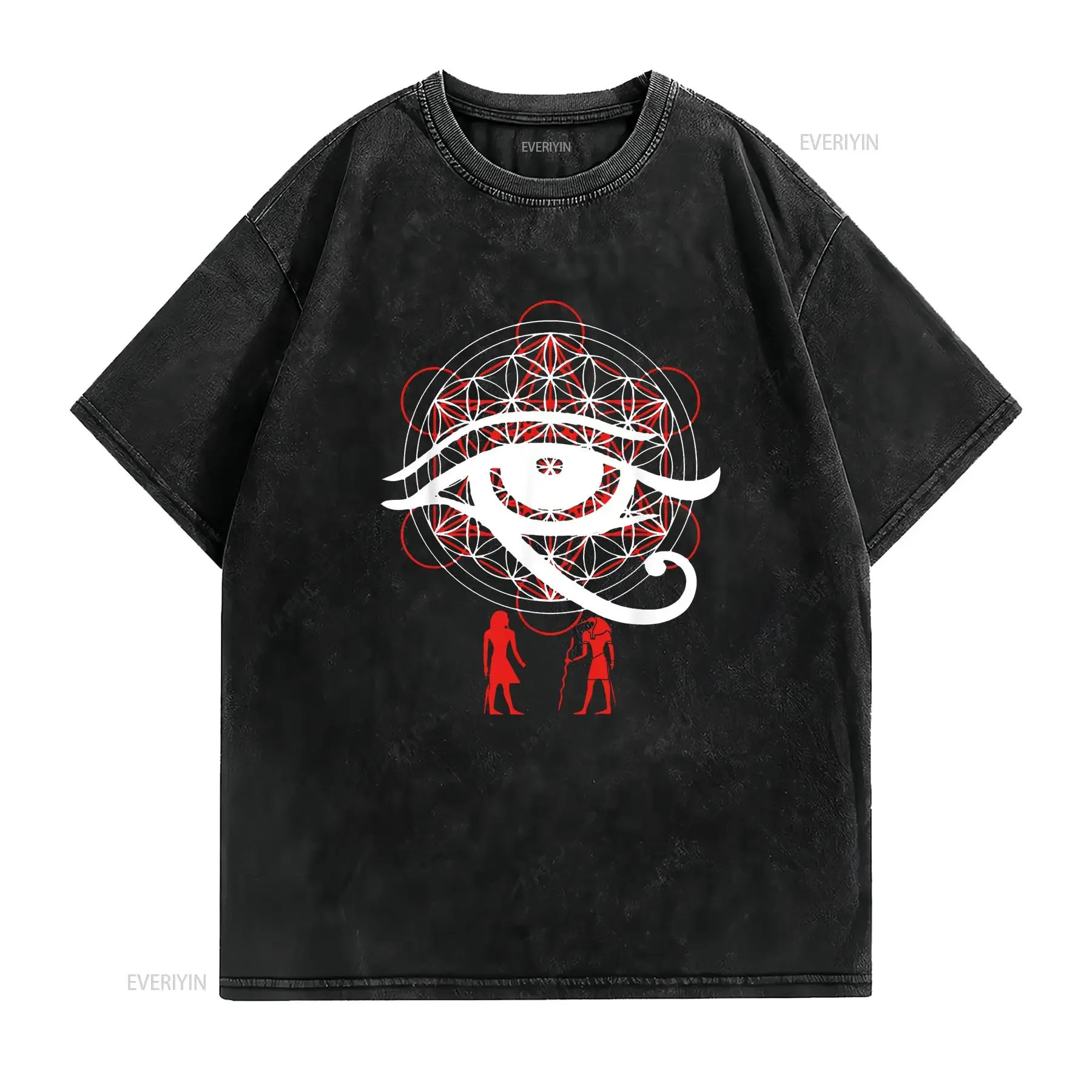 Womens Eye Of Horus Sacred Geometry T Shirt Flower Life Black Medium vintage Washed Stretched Casual Unisex fashion Stylish