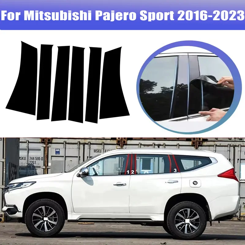 

6pcs For Mitsubishi Pajero Sport 2016-2023 2017 Window Trim Covers Center Film Column B C Pillar Posts Sticker Car Accessories