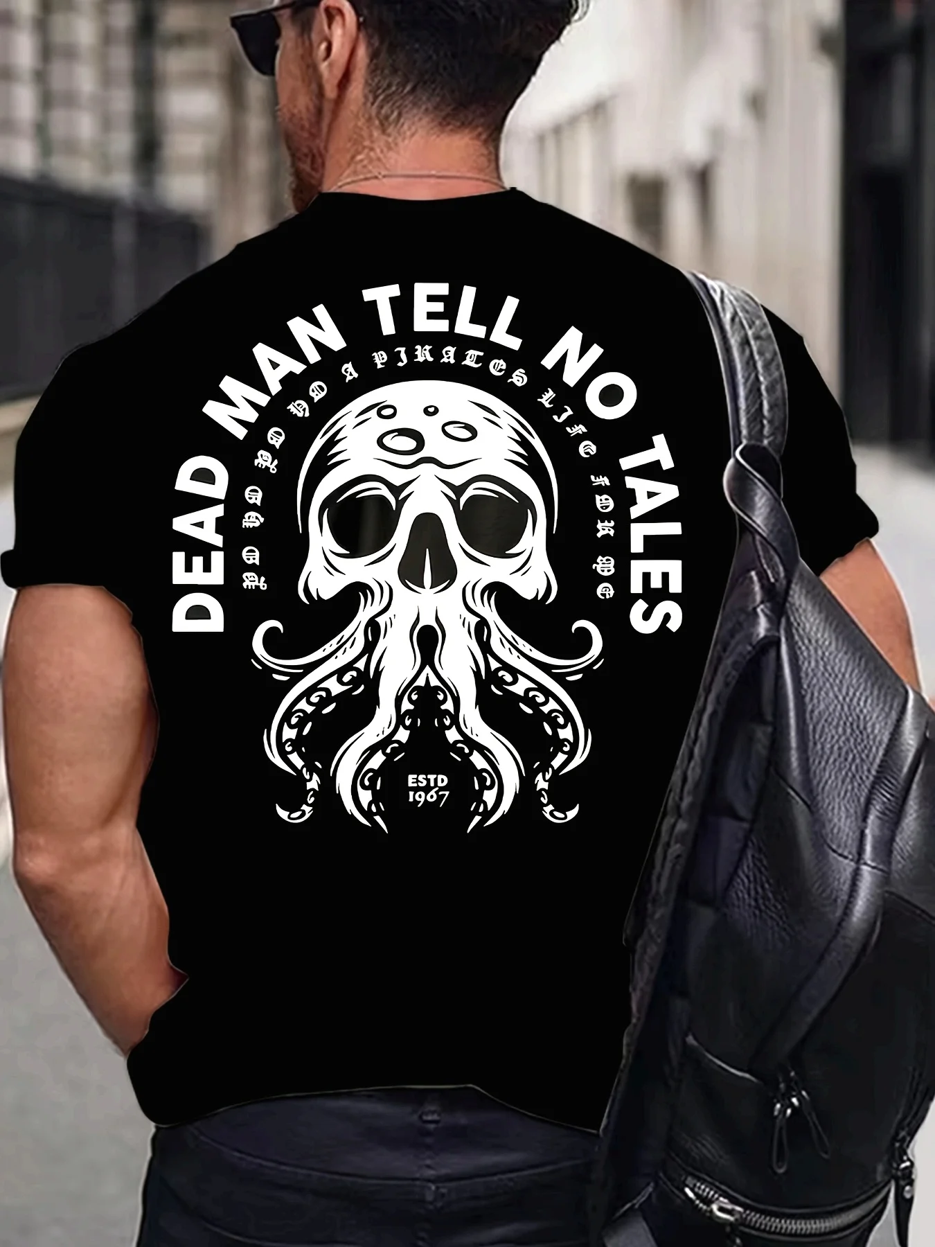 

Pirate Style Tee Comfortable Polyester Blend Men Vintage Pirate Style Black T Shirt DEAD for Man TELL NO TALES