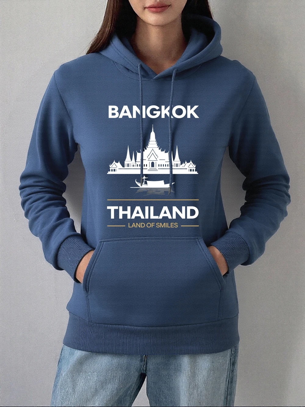

Толстовка с принтом Bangkok Thailand Grand Palace, женская базовая свободная пуловер, уличные толстовки с карманами, зимняя флисовая теплая одежда