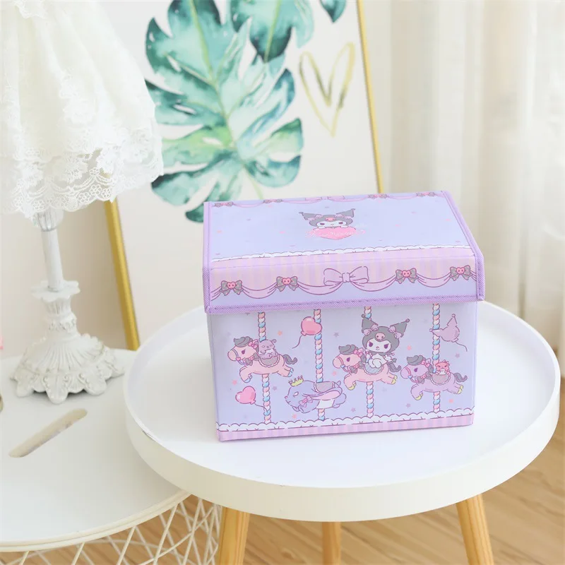 Japanese Sanrio Cartoon Household Dustproof Flip Table Storage Box Cinnamoroll Kuromi Hellokitty Waterproof Folding Storage Box