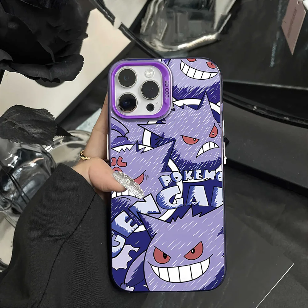 MINISO G-Gengar COOL Phone Case For iPhone 16 12 13 14 15 Pro Max Plus Color Electroplated Silver IMD Laser Cover