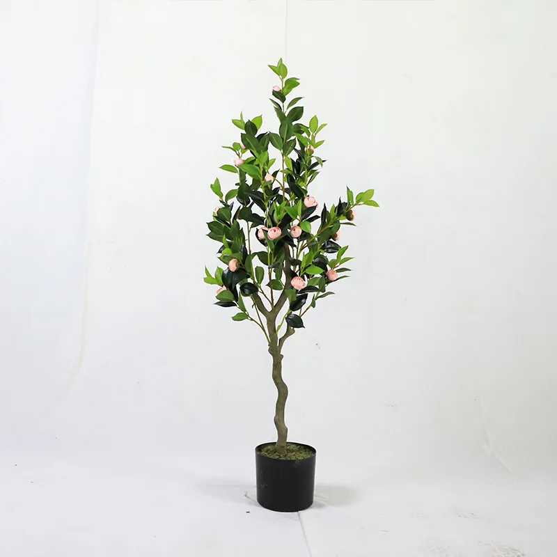 

Simulation camellia tree fake tree potted floor ornaments indoor and outdoor bonsai window small flower tree