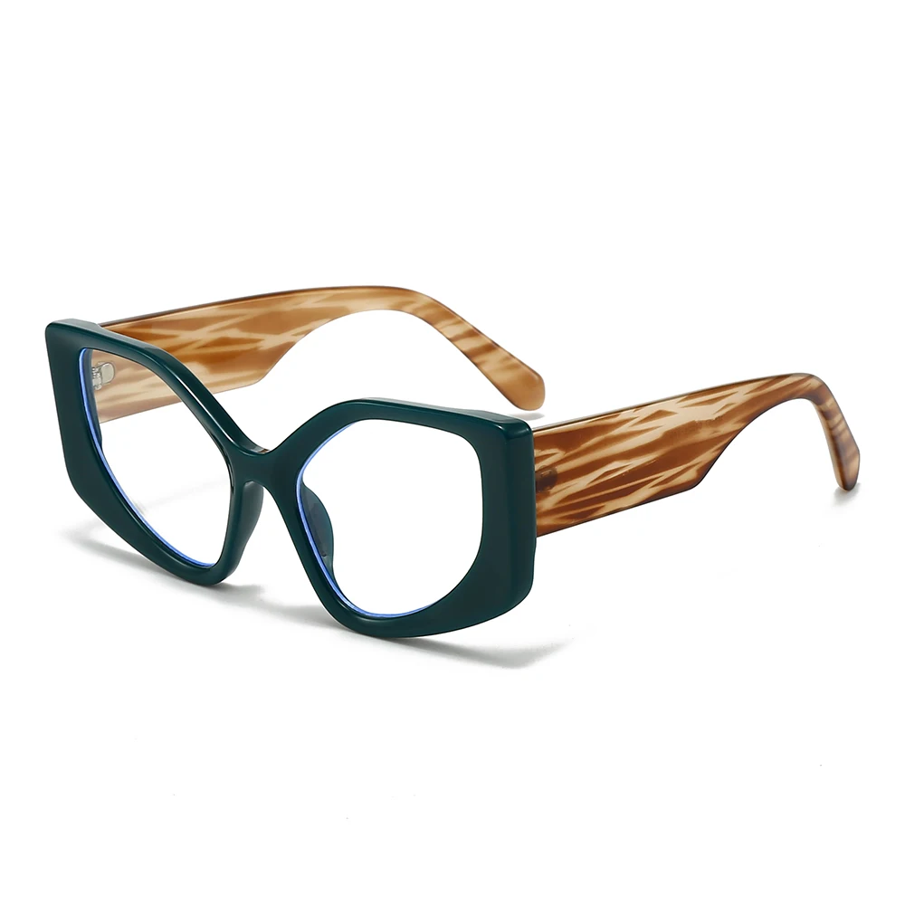 

Wooden leg pattern large frame retro cat eye sunglasses, men's and women's polygonal sunglasses, fashionable street photography