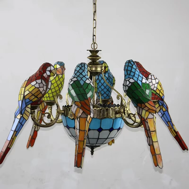 AFRA Vintage Tiffany Parrot Pendant Lamp - LED Creative Color Glass Chandelier for Home Living Room Bedroom Hotel Decor