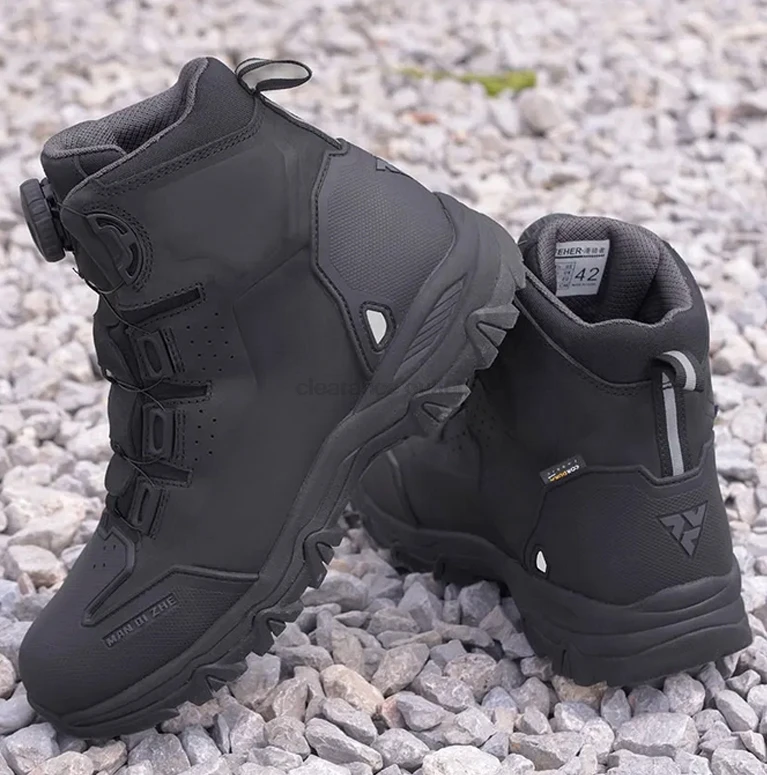 

2024 Waterproof Motorcycle Boots Cowhide Motocross Boots Fall Prevention Biker Shoes Rotating Buckle Racing Riding Moto Shoes