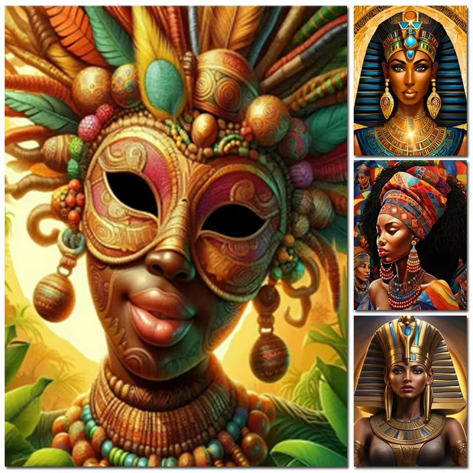 African Woman With Mask Art Diy Diamond Painting Egypt Woman Pharaoh Cross Stitch Kits Diamond Mosaic Embroidery Sale New 2025