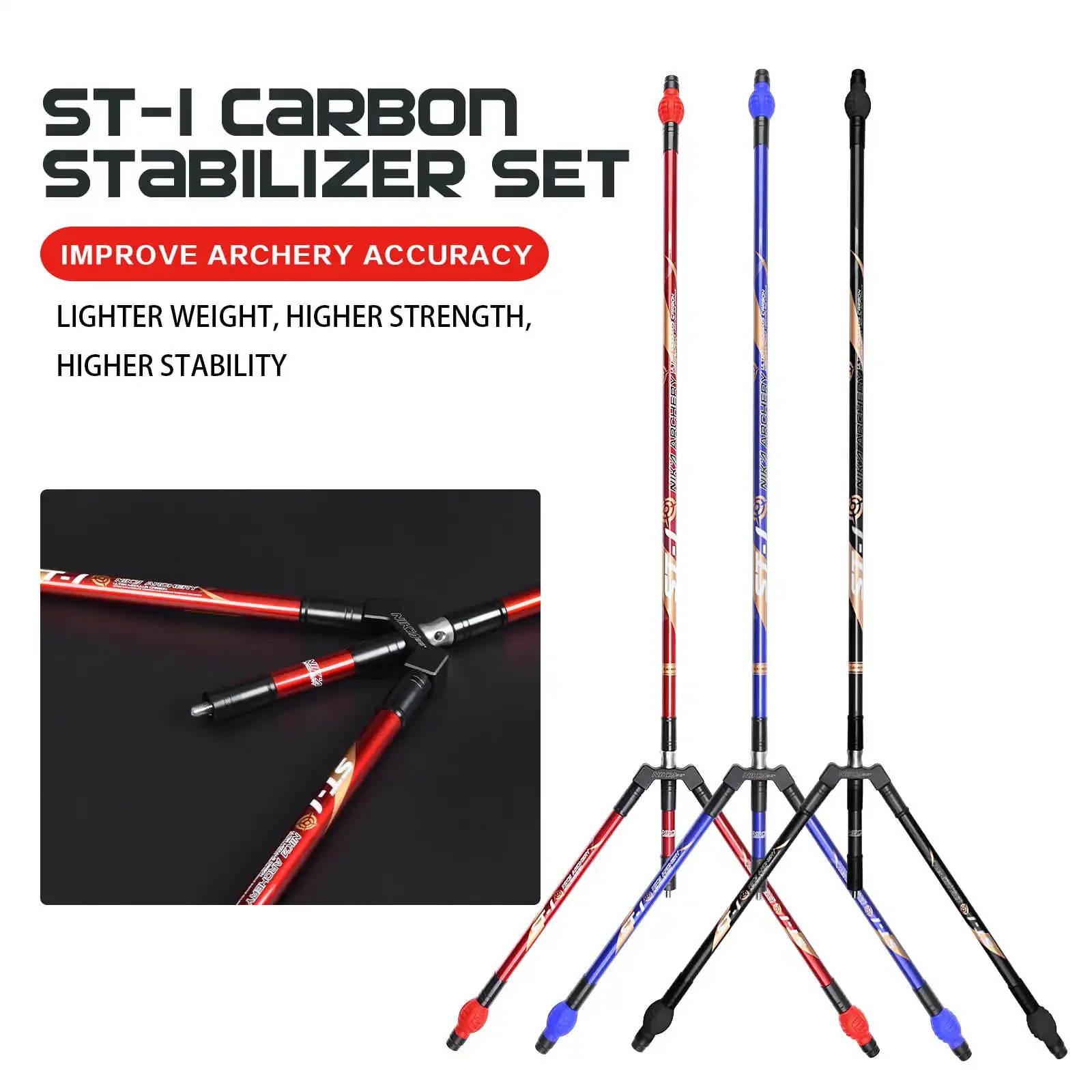 1Set, NIKA Archey Balance Stabilizer Combo Main-Bar+Side-Bar+Extend-Bar+V-Bar, For Compound/Recurve Bow Archery Shooting Accesso