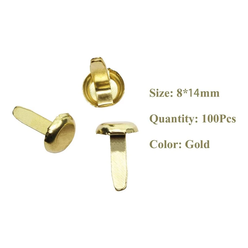 NEW-1/2 Inch Brass Paper Fasteners, Mini Paper Fasteners For Handicraft Projects, Decorative DIY Supplies, 8 X 14 Mm (Gold)