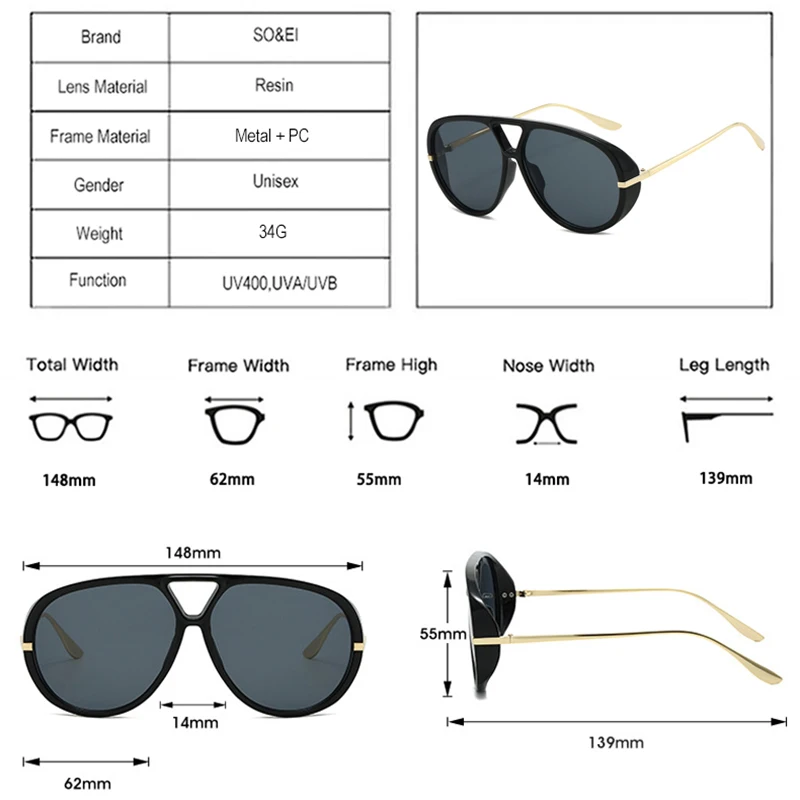 Popular Fashion Double Bridges Pilot Women Oversized Sunglasses Retro Candy Color Gradient Eyewear UV400 Men Punk Sun Glasses image 6