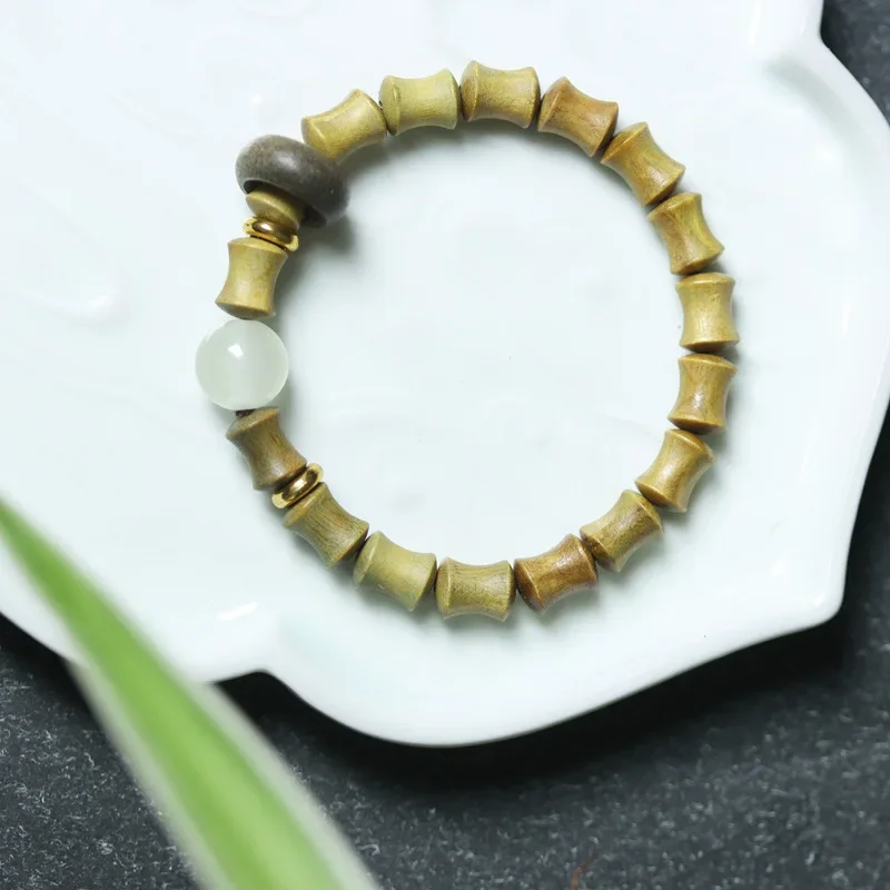 Diy Green Sandalwood Bamboo Festival High Moonstone Bracelet Flexible Ring Running Men's and Ladies' Bracelets Collectables-Auto