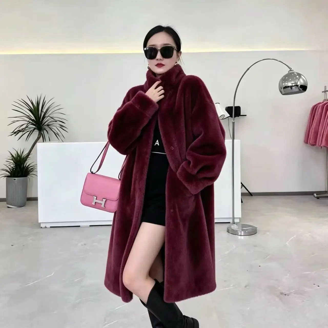 High-Quality Fur Coat Female 2027Autumn Winter New Fur Jacket Women Stand Collar Mink Cashmere Outwear Long Mao Mao Overwear Top