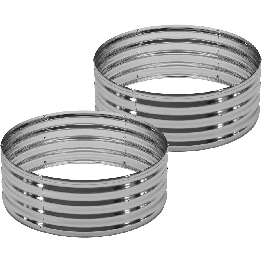 

2PCS 4x4x1FT Galvanized Raised Garden Bed KitVegetable Boxes-Round Metal Flower Box Large Planter Raised Beds Outdoor Garden fo