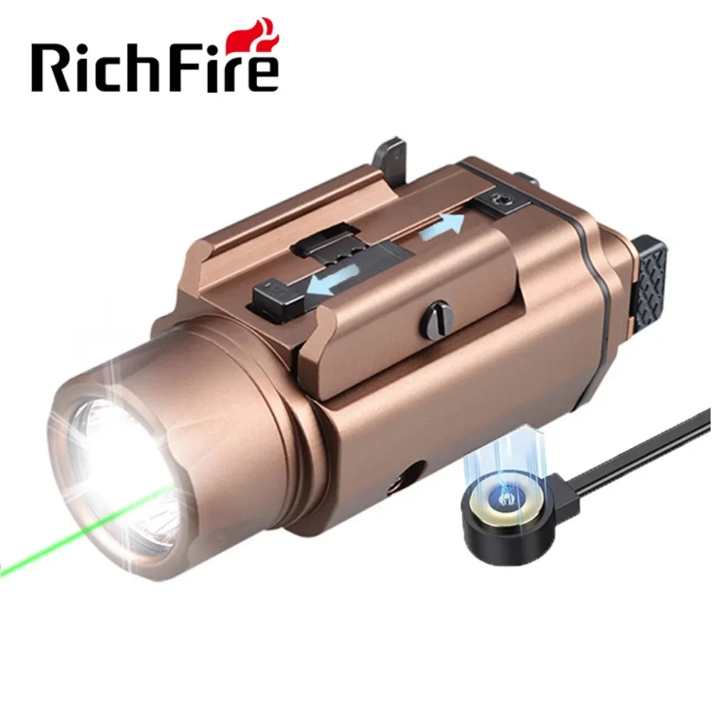 New Richfire Tactical LED Flashlight 1500Lumens Green Laser Pistols with Magnetic Charging for Taurus 20mm Rail Mounted