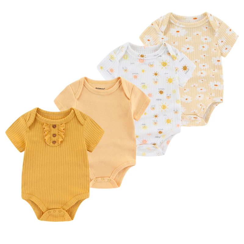 Vêtements 4 pièces pour nouveau-né, en coton imprimé, à manches courtes, pour garçon et fille de 0 à 12 mois