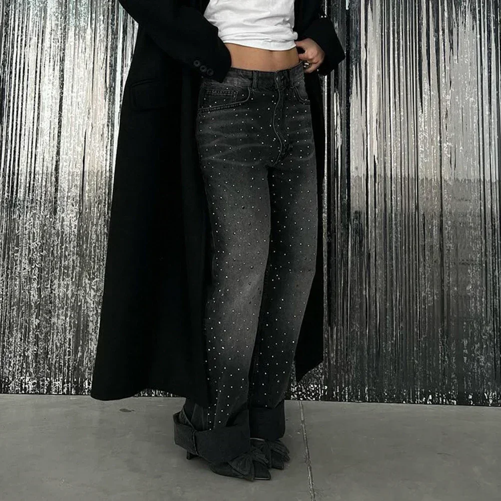 

For Casual Wear Rhinestone Distressed Jeans Casual Outings Dark Grey Daily Wear Dark Grey Fabric Distressed Design