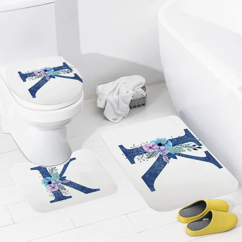 3pcs Letters and wreaths home bathroom floor mats Bath mat modern bathroom accessories rug Toilet mat Bathtub anti-slip carpet