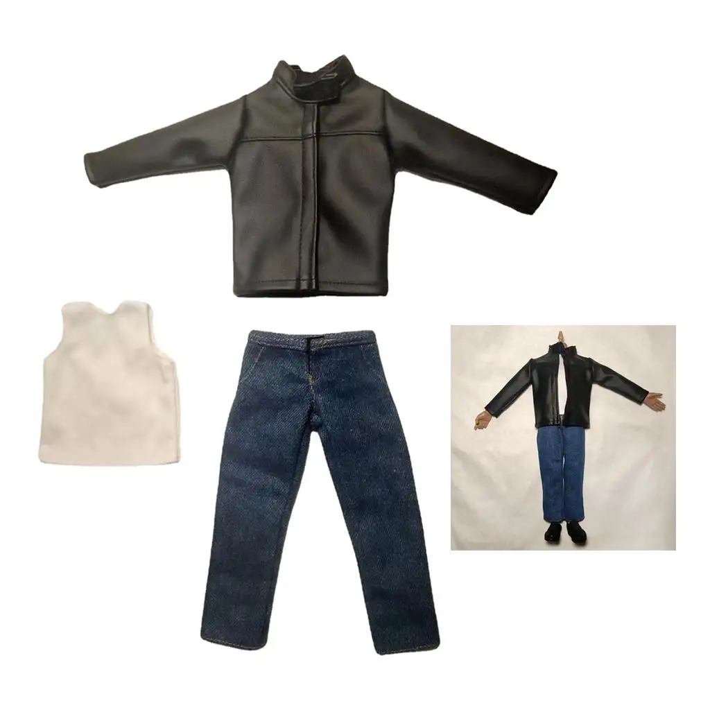 Veste en cuir décontractée pour figurines d'action, vêtements en jean trempés, 1:6, 12 po