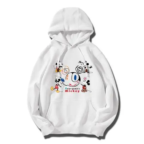 

Толстовка с Микки Маусом Диснея, мужской хлопковый флисовый пуловер, весна-осень 2022, толстовка с рисунком, серая основа, улыбающийся Микки, приподнятый