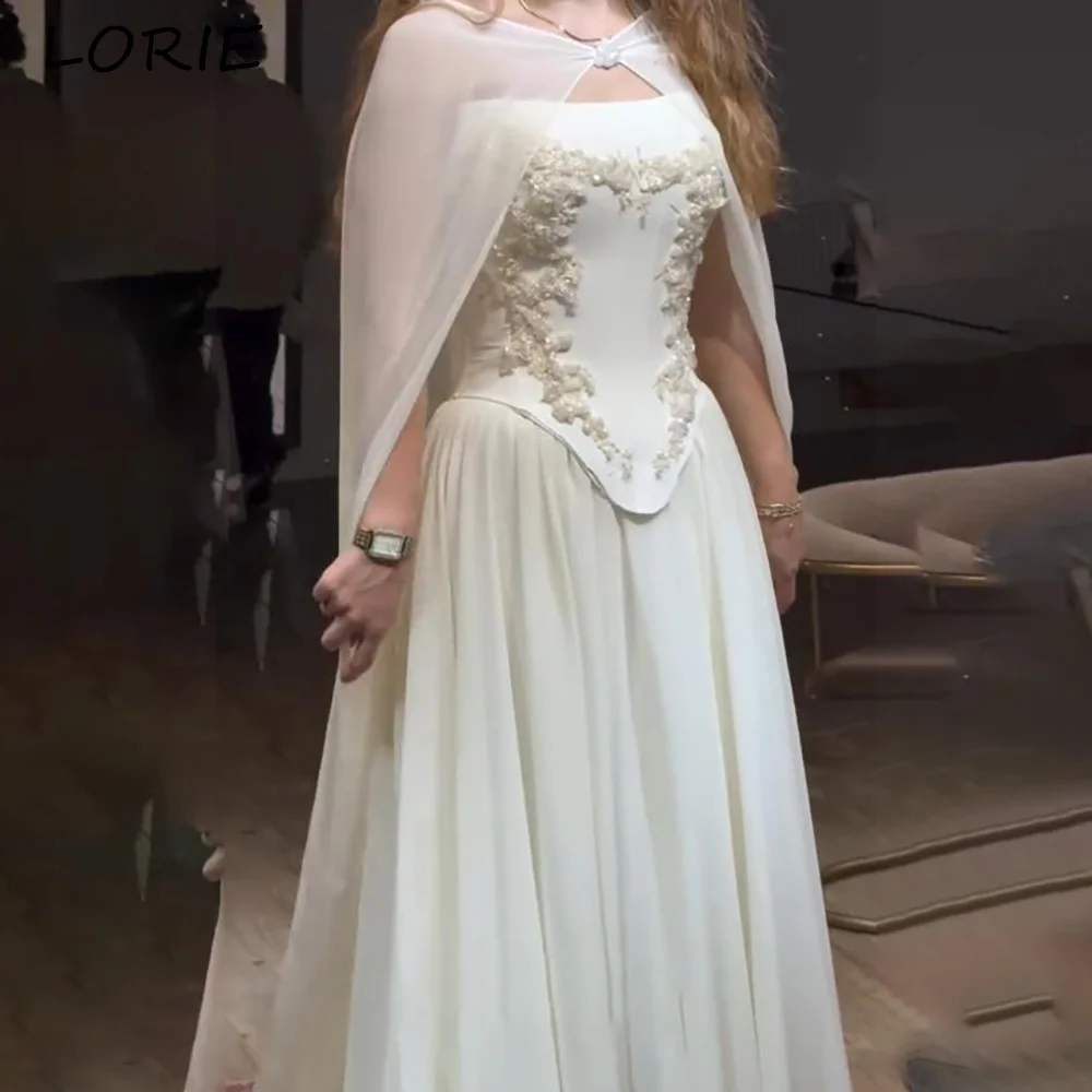LORIE Shawl Lace Wedding Dress High Collar Long Sleeve Pleats A-line Appliques Mermaid Bride Gown Customized Corset Bride Dress