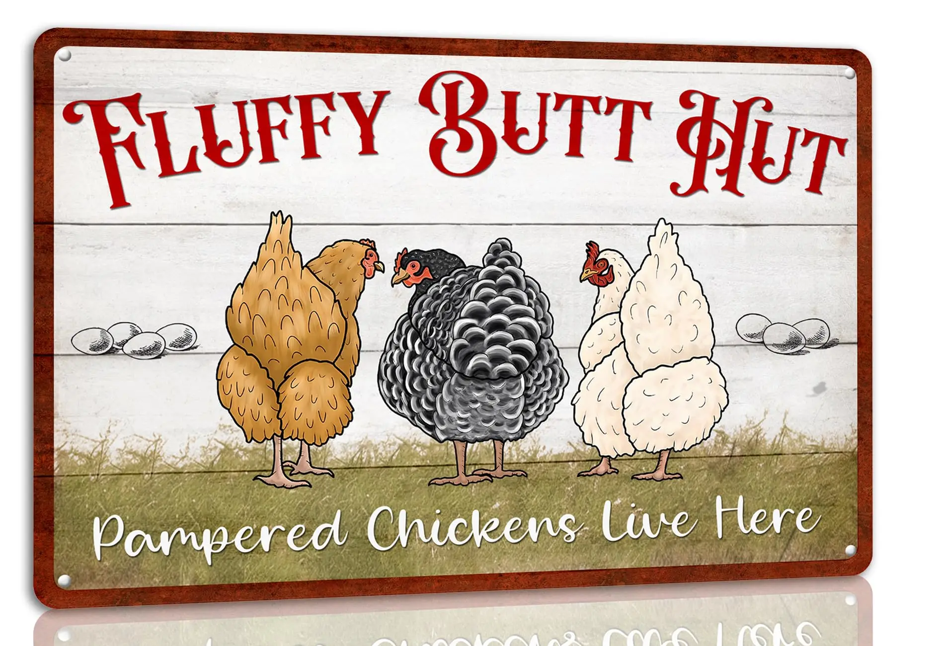Fluffy Butt Hut Metal Tin Sign Funny Chicken Coop Sign for Home Decor Kitchen Decoration Wall Art Farm Farmhouse Vintage Decor C
