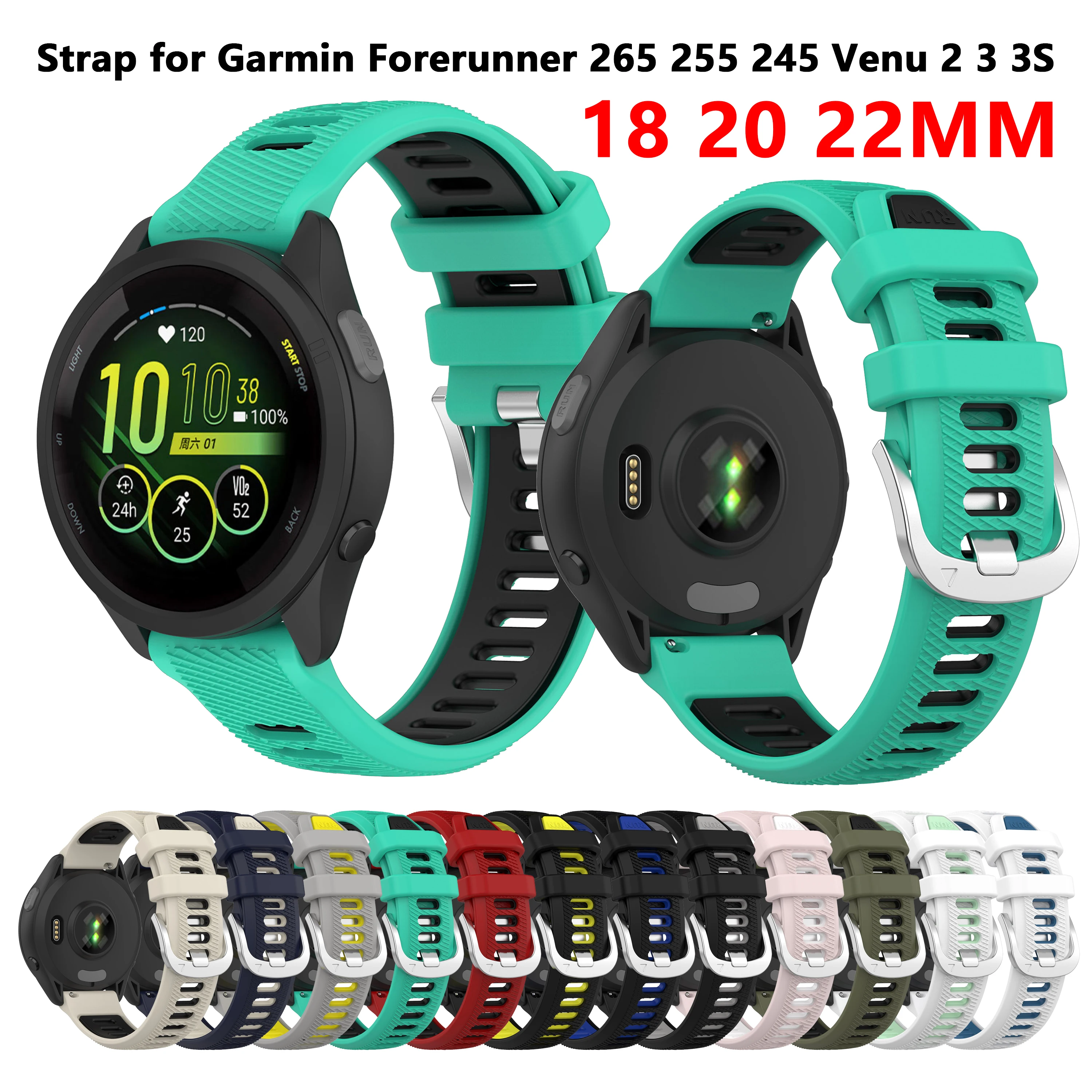 

18mm 20mm 22mm Silicone Watch Strap For Garmin Venu 3 Band Forerunner 265 255 245 165 Music Bracelet Garmin Venu Sq2 Plus Belt