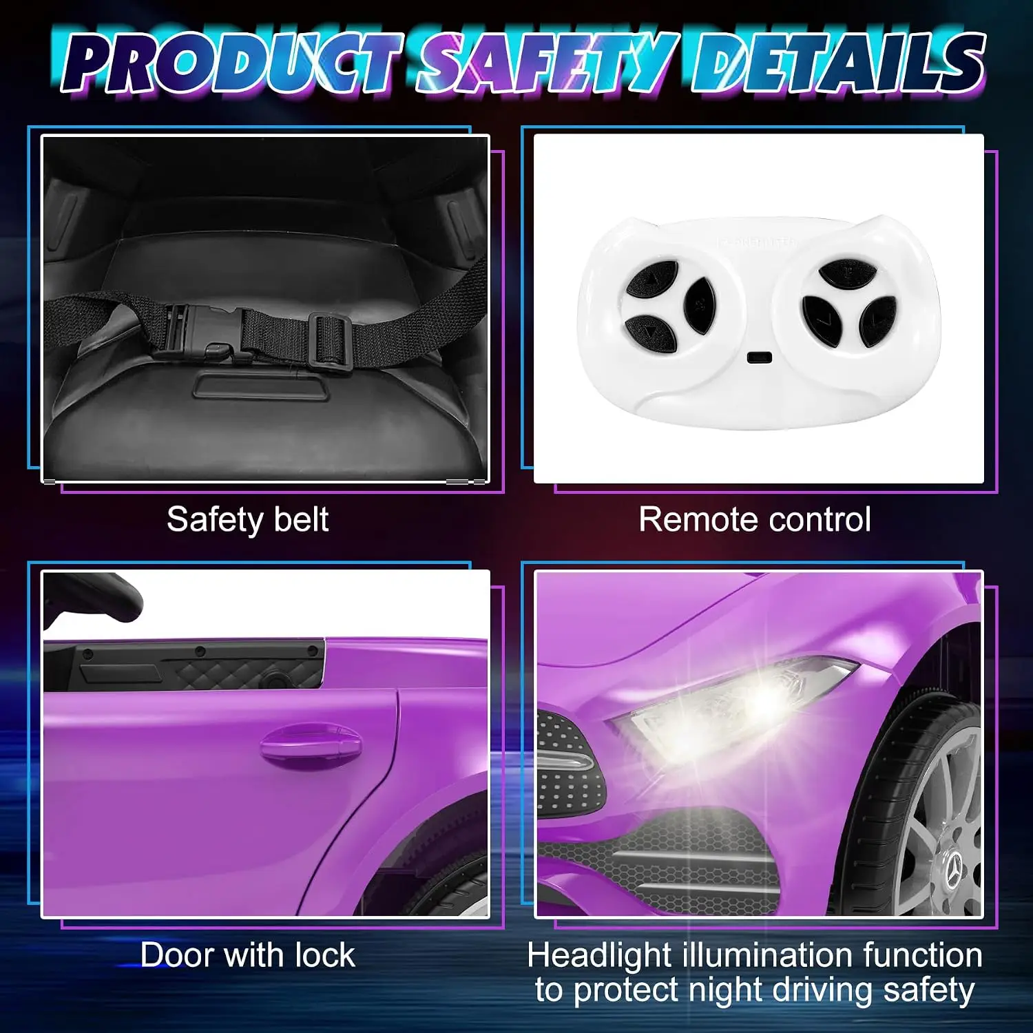 12V Battery Powered Electric Ride-On Car for Kids with 2.4G Remote Control, Double Doors, Safety Belt, and LED Lights view 3