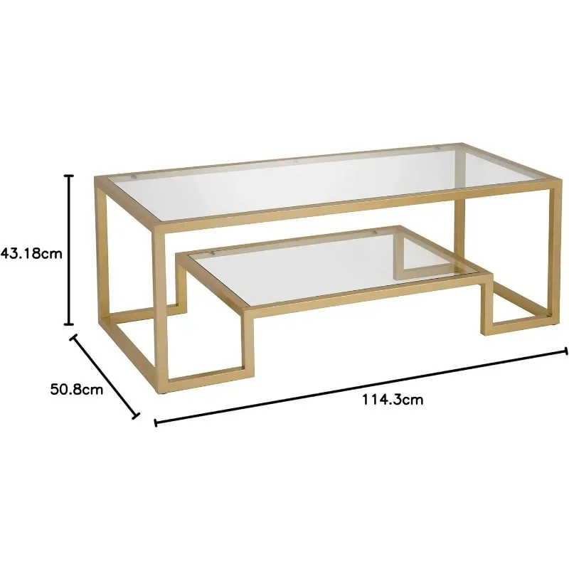 Wide Rectangular Coffee Table in Brass, Modern coffee tables for living room, studio apartment essentials