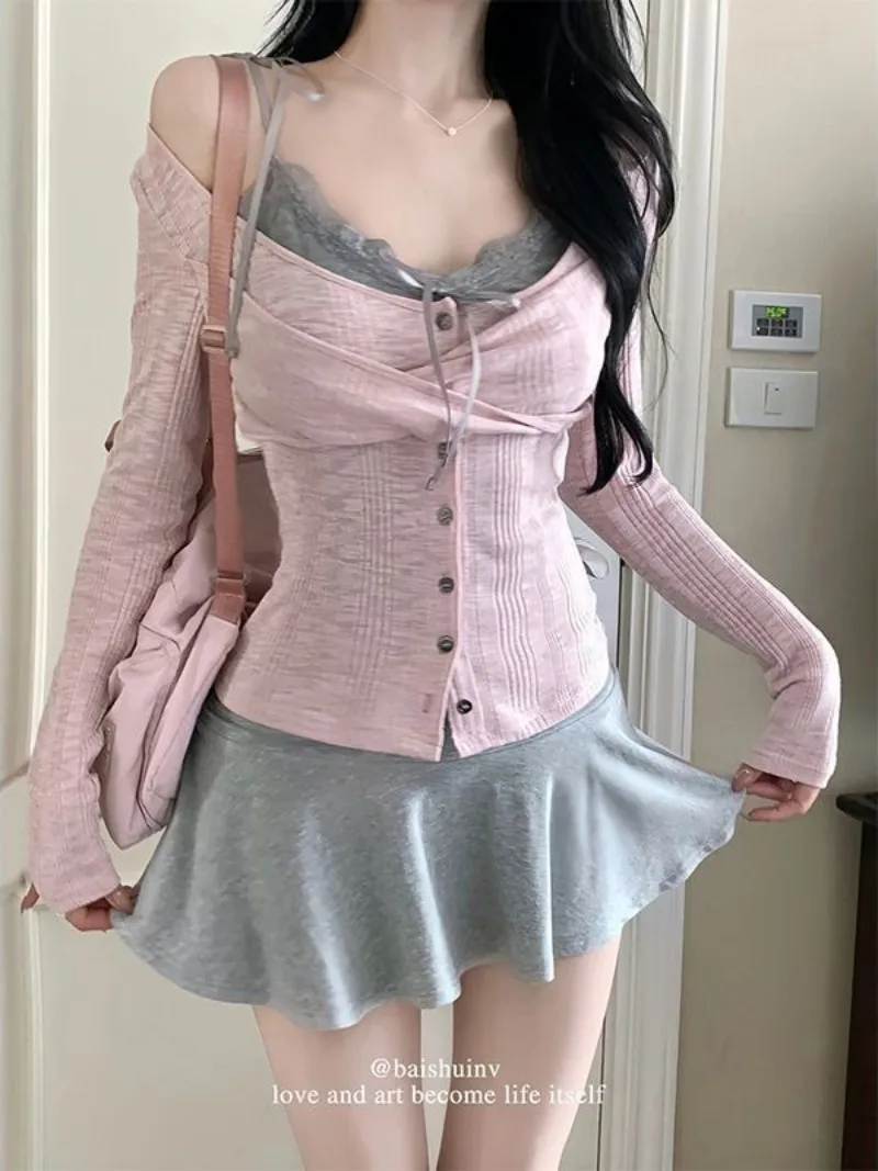 

New in Matching Sets 3 Piece Set Korean Style Y2K Skirt Set Two Piece Set Sexy Outfits Women Pink Ladies Outfit Fall Spring